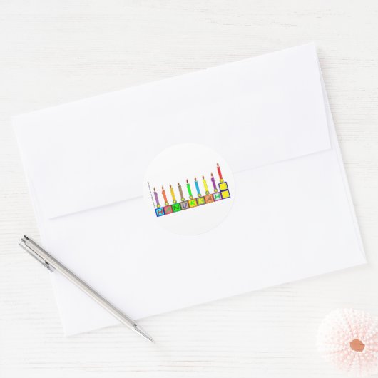 Hanukkah Kinderblokmenorah Ronde Sticker (Envelop)