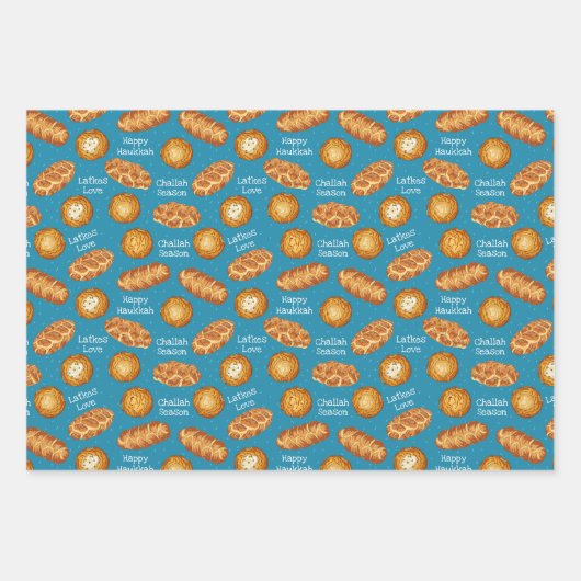 Hanukkah Latke and Challah Bread Foodie Pattern Inpakpapier Vel (Voorkant 3)