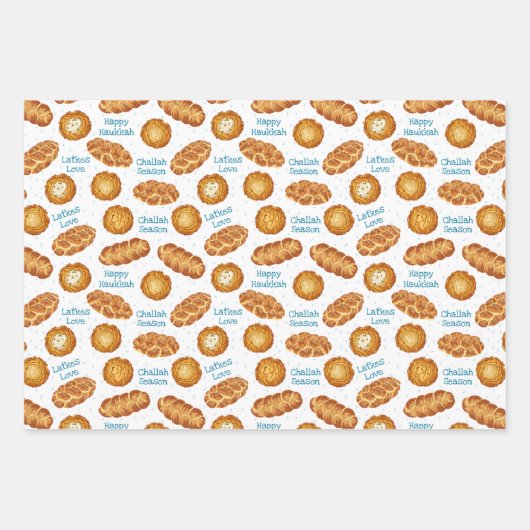 Hanukkah Latke and Challah Bread Foodie Pattern Inpakpapier Vel (Voorkant)