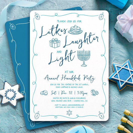 Hanukkah Latke Lachende Licht Hand Getekende Feest Kaart