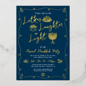 Hanukkah Latke Laughter Light Doodles Real Gold Folie Feestdagenkaart (Voorkant)