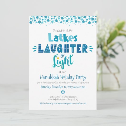 Hanukkah Latke Laughter Light Fun Modern Party Kaart (Staand voorkant)