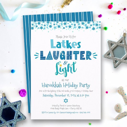 Hanukkah Latke Laughter Light Fun Modern Party Kaart