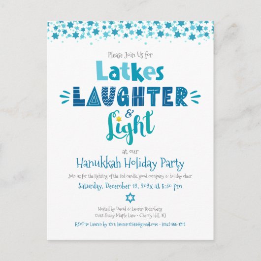 Hanukkah Latke Laughter Light Fun Modern Party Uitnodiging Briefkaart (Voorkant)