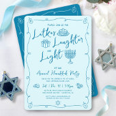 Hanukkah Latke Laughter Light Teal Doodles Party Kaart