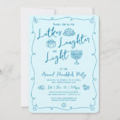 Hanukkah Latke Laughter Light Teal Doodles Party Kaart (Voorkant)