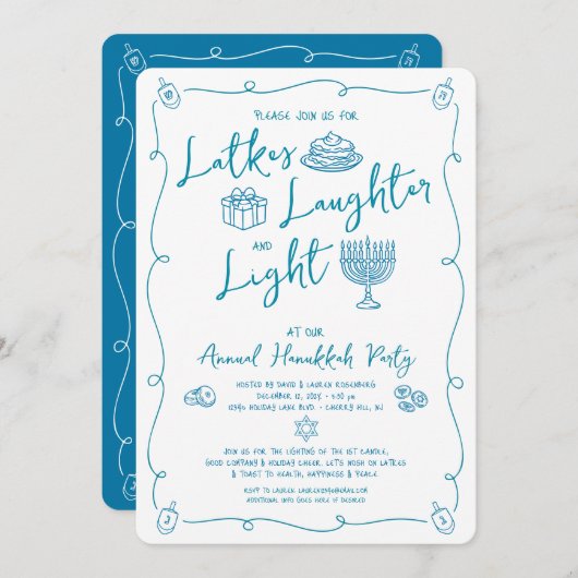 Hanukkah Latke Laughter Light Whimsical Fun Doodle Kaart (Voorkant / Achterkant)