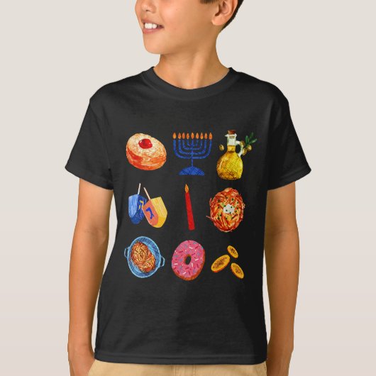 Hanukkah Latke Menorah Dreidel Donut Chanukah Jewi T-shirt (Voorkant)