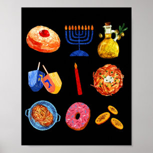 Hanukkah Latke Menorah Dreidel Donut Chanukah Jood Poster