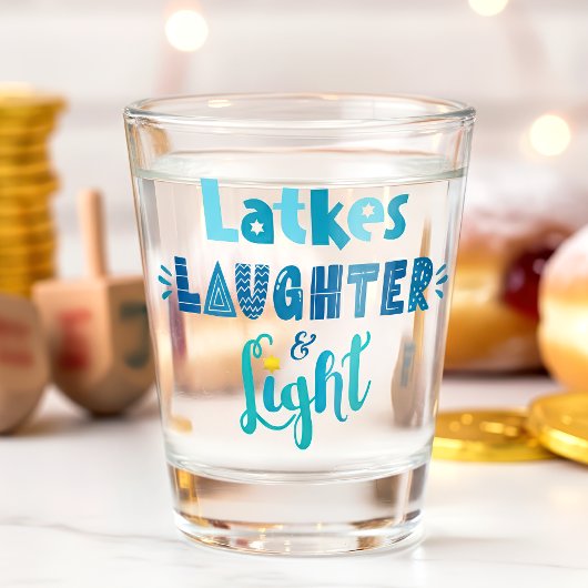 Hanukkah Latkes Laughter Light Bold Fun Typografie Shot Glas