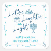 Hanukkah Latkes Laughter Light Hand Drawn Doodles Vierkante Sticker (Voorkant)