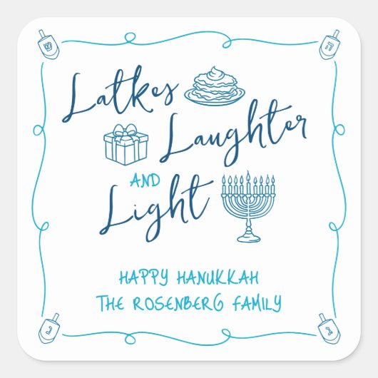 Hanukkah Latkes Laughter Light Hand Drawn Doodles Vierkante Sticker (Voorkant)