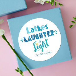 Hanukkah Latkes Laughter Light Modern Typografie Ronde Sticker