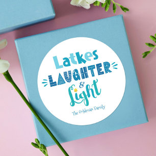 Hanukkah Latkes Laughter Light Modern Typografie Ronde Sticker