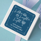 Hanukkah Latkes Laughter Light Navy Hand Drawn Fun Vierkante Sticker