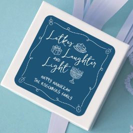 Hanukkah Latkes Laughter Light Navy Hand Drawn Fun Vierkante Sticker