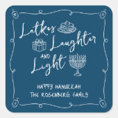 Hanukkah Latkes Laughter Light Navy Hand Drawn Fun Vierkante Sticker (Voorkant)