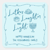 Hanukkah Latkes Laughter Light Teal Hand Drawn Fun Vierkante Sticker (Voorkant)