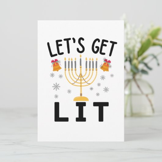 Hanukkah Let's Get Lit T-Shirt Kaart (Staand voorkant)