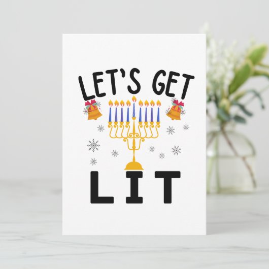 Hanukkah Let's Get Lit T-shirt Kaart (Staand voorkant)