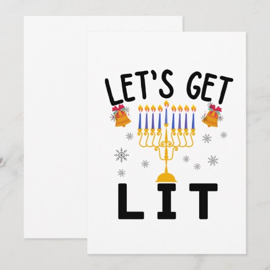 Hanukkah Let's Get Lit T-shirt Kaart (Voorkant / Achterkant)