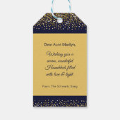 Hanukkah licht op de nachtelijke glitter van goud  cadeaulabel (Achterkant)