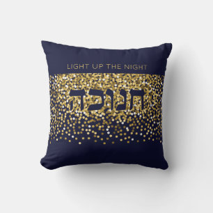Hanukkah licht op de nachtelijke glitter van goud kussen