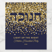 Hanukkah licht op de nachtelijke glitter van goud  wijn etiket (Enkel label)