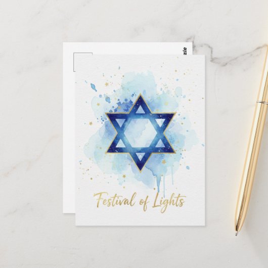 Hanukkah Lichten Ansichtkaart Briefkaart (Voorkant / Achterkant in situ)