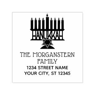 Hanukkah Lichtende Menorah #2 Twee Regelige Naam A Zelfinktende Stempel
