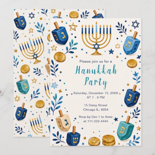 Hanukkah Lichtfeest Feest Kaart (Voorkant / Achterkant)