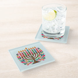 Hanukkah Lichtfeest Glazen Onderzetter