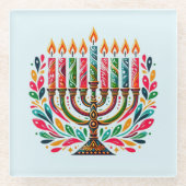 Hanukkah Lichtfeest Glazen Onderzetter (Voorkant)
