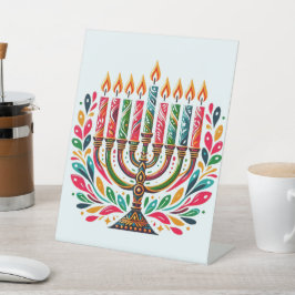 Hanukkah Lichtfeest Reclamebord Met Voetstuk