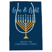 Hanukkah Liefde & Lichtblauw Goud Menorah Custom Medium Cadeauzakje (Voorkant)