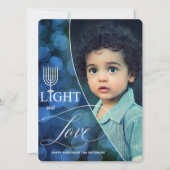 Hanukkah Light and Love with Name and Photo Feestdagenkaart (Voorkant)