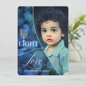 Hanukkah Light and Love with Name and Photo Feestdagenkaart (Staand voorkant)