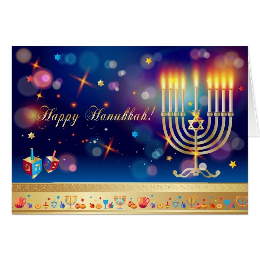 Hanukkah Lights Festival Holiday Menorah Kaart (Voorkant Horizontaal)