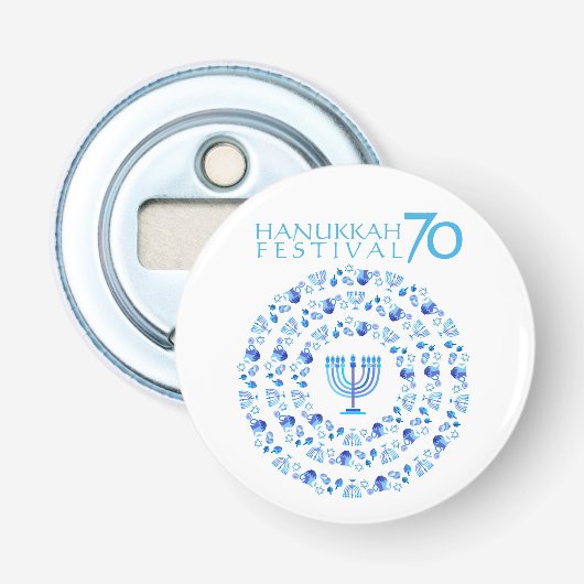 Hanukkah Lights Festival Jubileum 70th Button Flesopener (Voorkant)