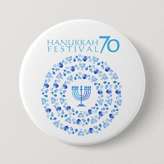 Hanukkah Lights Festival Jubileum 70th Ronde Button 7,6 Cm (Voorkant)