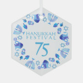 Hanukkah Lights Festival Jubileum 75th Blue Glas Ornament (Voorkant)