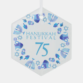 Hanukkah Lights Festival Jubileum 75th Blue Glas Ornament