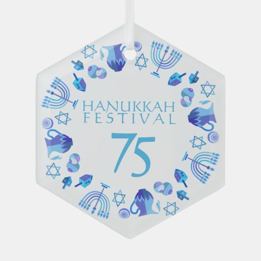 Hanukkah Lights Festival Jubileum 75th Blue Glas Ornament (Voorkant)
