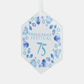 Hanukkah Lights Festival Jubileum 75th Blue Glas Ornament (Voorkant links)