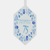 Hanukkah Lights Festival Jubileum 75th Blue Glas Ornament (Voorkant Rechts)
