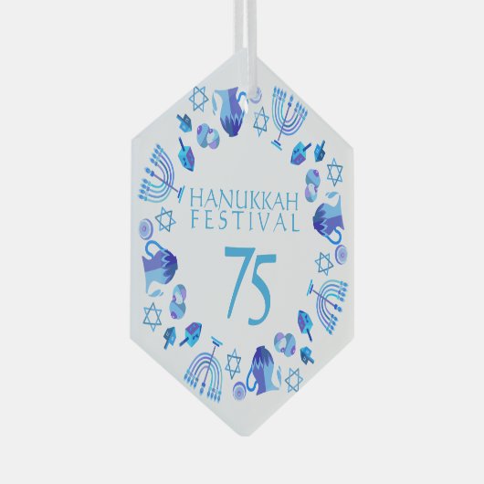 Hanukkah Lights Festival Jubileum 75th Blue Glas Ornament (Voorkant Rechts)