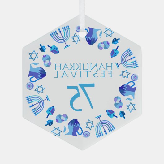 Hanukkah Lights Festival Jubileum 75th Blue Glas Ornament (Achterkant)