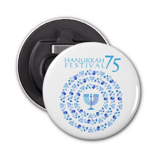Hanukkah Lights Festival Jubileum 75th Button Flesopener (Voorkant)