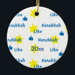 Hanukkah "like" l/Blue/Yellow Circle Ornament<br><div class="desc">Hanukkah "like"/Blue/Yellow Circle Ornament. (2 zijkanten) Personaliseer me door "20XX"op voor en rug van het ornament te schrappen. Dan gebruikend uw favoriete doopvontkleur, grootte en stijl, typ in uw eigen woorden. Bedankt voor het stoppen en winkelen. Veel waardering! Happy Chanukah/Hanukkah! Breng veel meer vakantiewenk aan uw boom met een aangepast...</div>