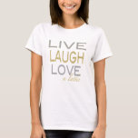 Hanukkah "Live Laugh Love a Latke" Gold/Silver Top<br><div class="desc">Hanukkah "Live Laugh Love a Latke" Gold/Silver TopChoose van meer dan 155 shirt stijlen en formaten voor dit ontwerp. Stijl: Bella Canvas damesdoorloop TopVoel de doorstroming in de open strook van de Bella-doorlatendheid. Gemaakt met de juiste mix van casual en een sexy stijl zit deze top lekker, ziet er geweldig...</div>